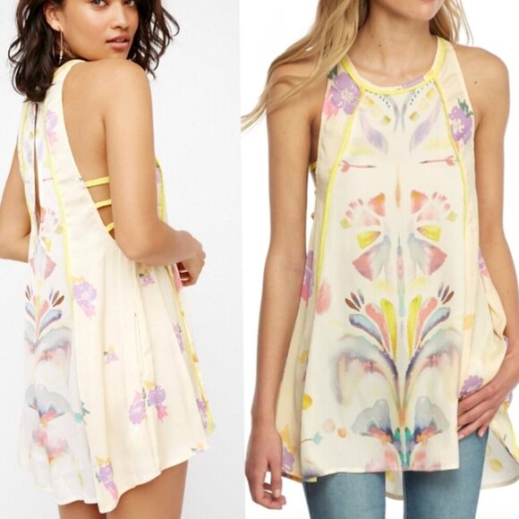 Free People Dream Free Boho Silky Strappy Sleeveless Tunic Top Mini Dress - Picture 1 of 10